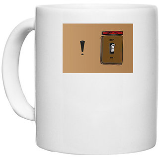                       UDNAG White Ceramic Coffee / Tea Mug 'Emotion plug | Emotion off on' Perfect for Gifting [330ml]                                              