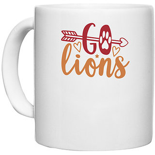                       UDNAG White Ceramic Coffee / Tea Mug 'Lion | go lions' Perfect for Gifting [330ml]                                              