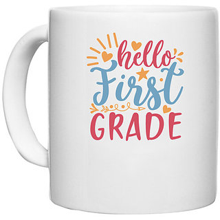                       UDNAG White Ceramic Coffee / Tea Mug 'Teacher Student | hello first gradee' Perfect for Gifting [330ml]                                              