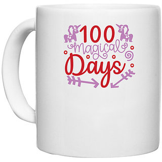                       UDNAG White Ceramic Coffee / Tea Mug 'Teacher Student | 100 magical days' Perfect for Gifting [330ml]                                              
