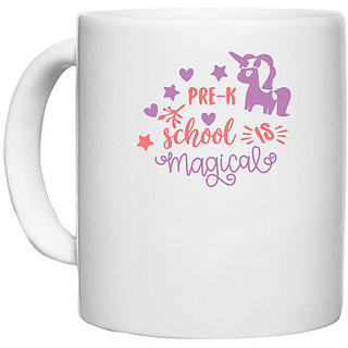                       UDNAG White Ceramic Coffee / Tea Mug 'Teacher Student | Pre-k school is magical' Perfect for Gifting [330ml]                                              