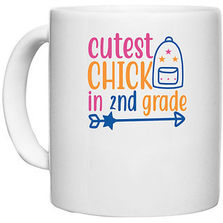                       UDNAG White Ceramic Coffee / Tea Mug 'Teacher Student | cutest chick in 2ndd grade' Perfect for Gifting [330ml]                                              