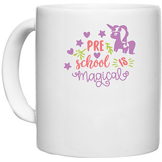                      UDNAG White Ceramic Coffee / Tea Mug 'Teacher Student | Pre school is magical' Perfect for Gifting [330ml]                                              