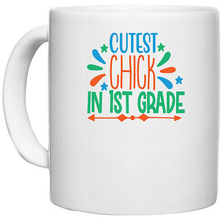                       UDNAG White Ceramic Coffee / Tea Mug 'Teacher Student | cutest chick in 1st grade' Perfect for Gifting [330ml]                                              