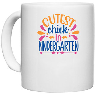                       UDNAG White Ceramic Coffee / Tea Mug 'Teacher Student | cutest chick in kindergarten' Perfect for Gifting [330ml]                                              