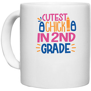                       UDNAG White Ceramic Coffee / Tea Mug 'Teacher Student | cutest chick in 2nd gradee' Perfect for Gifting [330ml]                                              
