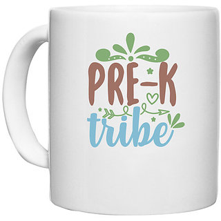                       UDNAG White Ceramic Coffee / Tea Mug 'Teacher Student | pre-k tribe' Perfect for Gifting [330ml]                                              