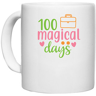                       UDNAG White Ceramic Coffee / Tea Mug 'Teacher Student | 100 magical days copy' Perfect for Gifting [330ml]                                              