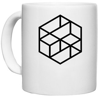                       UDNAG White Ceramic Coffee / Tea Mug 'Hexagonal | Drawing' Perfect for Gifting [330ml]                                              