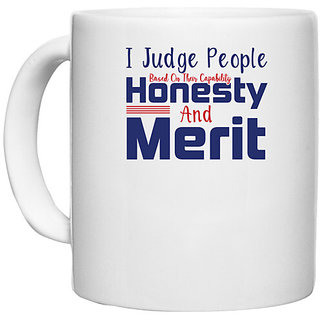                       UDNAG White Ceramic Coffee / Tea Mug 'Honesty | Donalt Trump' Perfect for Gifting [330ml]                                              