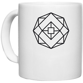                       UDNAG White Ceramic Coffee / Tea Mug 'Black Square | Drawing' Perfect for Gifting [330ml]                                              