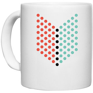                       UDNAG White Ceramic Coffee / Tea Mug 'Red blue dots | Drawing' Perfect for Gifting [330ml]                                              