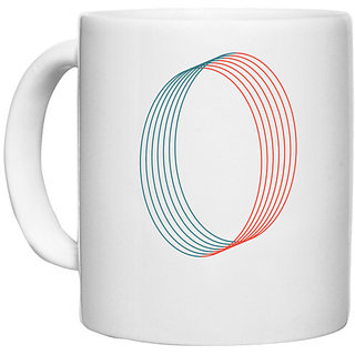                       UDNAG White Ceramic Coffee / Tea Mug 'Red blue ring | Drawing' Perfect for Gifting [330ml]                                              