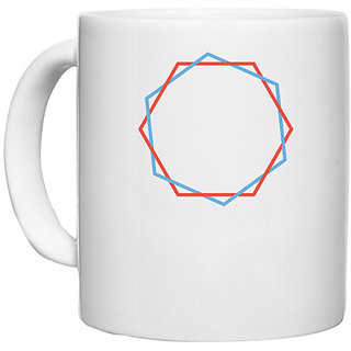                       UDNAG White Ceramic Coffee / Tea Mug 'Red blue hexagonal ring | Drawing' Perfect for Gifting [330ml]                                              