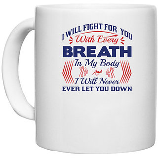                       UDNAG White Ceramic Coffee / Tea Mug 'Breath | Donalt Trump' Perfect for Gifting [330ml]                                              