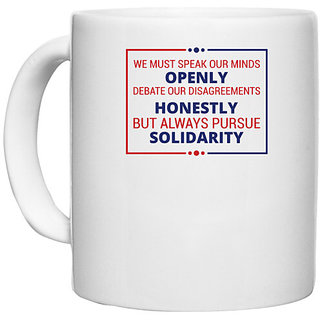                       UDNAG White Ceramic Coffee / Tea Mug 'Openly honestly solidarity | Donalt Trump' Perfect for Gifting [330ml]                                              