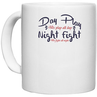                       UDNAG White Ceramic Coffee / Tea Mug 'Day play night fight | Dr. Seuss' Perfect for Gifting [330ml]                                              