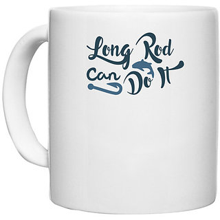                       UDNAG White Ceramic Coffee / Tea Mug 'Fishing | Long Rod can' Perfect for Gifting [330ml]                                              