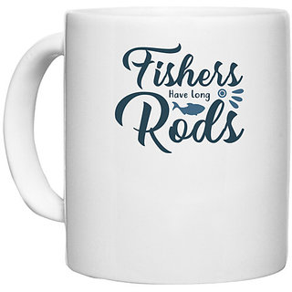                       UDNAG White Ceramic Coffee / Tea Mug 'Fishing | Fishers have long' Perfect for Gifting [330ml]                                              