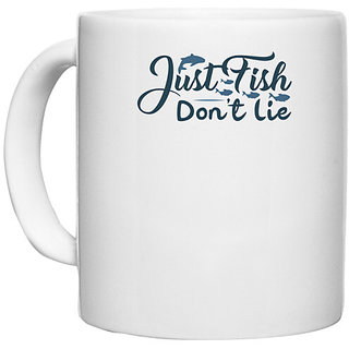                       UDNAG White Ceramic Coffee / Tea Mug 'Fishing | Just fish' Perfect for Gifting [330ml]                                              