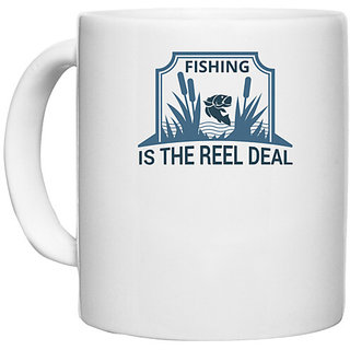                       UDNAG White Ceramic Coffee / Tea Mug 'Fishing | Fishing is the real deal' Perfect for Gifting [330ml]                                              