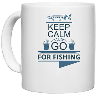                       UDNAG White Ceramic Coffee / Tea Mug 'Fishing | Keep calm and go' Perfect for Gifting [330ml]                                              