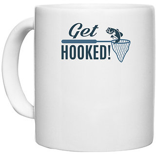                       UDNAG White Ceramic Coffee / Tea Mug 'Fishing | Get Hooked' Perfect for Gifting [330ml]                                              
