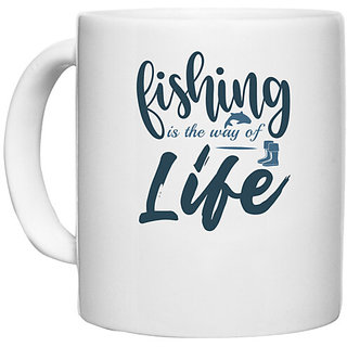                       UDNAG White Ceramic Coffee / Tea Mug 'Fishing | Fishing is the way' Perfect for Gifting [330ml]                                              