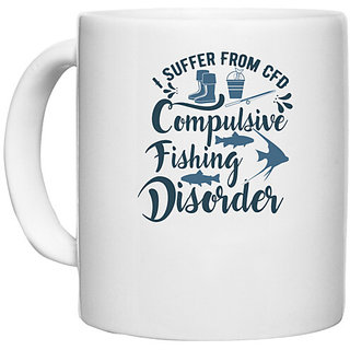                       UDNAG White Ceramic Coffee / Tea Mug 'Fishing | I suffer from' Perfect for Gifting [330ml]                                              