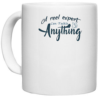                       UDNAG White Ceramic Coffee / Tea Mug 'Fishing | A real expert' Perfect for Gifting [330ml]                                              