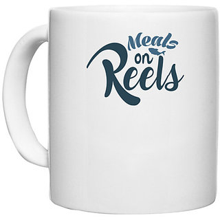                       UDNAG White Ceramic Coffee / Tea Mug 'Fishing | Meals on' Perfect for Gifting [330ml]                                              