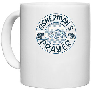                       UDNAG White Ceramic Coffee / Tea Mug 'Fishing | Fisherman's prayer' Perfect for Gifting [330ml]                                              