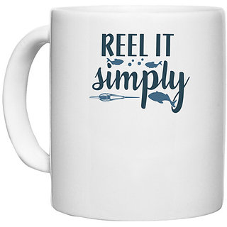                       UDNAG White Ceramic Coffee / Tea Mug 'Fishing | Reel it' Perfect for Gifting [330ml]                                              