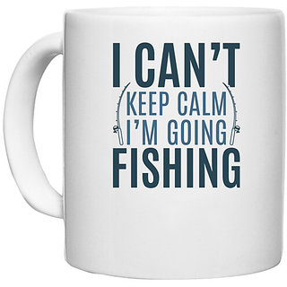                       UDNAG White Ceramic Coffee / Tea Mug 'Fishing | I can't keep calm' Perfect for Gifting [330ml]                                              