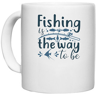                       UDNAG White Ceramic Coffee / Tea Mug 'Fishing | Fishing the way' Perfect for Gifting [330ml]                                              