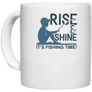                       UDNAG White Ceramic Coffee / Tea Mug 'Fishing | Rise & Shine' Perfect for Gifting [330ml]                                              