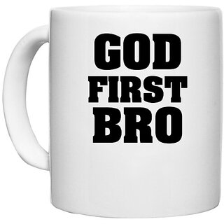                       UDNAG White Ceramic Coffee / Tea Mug 'Brother |  first bro' Perfect for Gifting [330ml]                                              