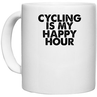                       UDNAG White Ceramic Coffee / Tea Mug 'Cycling | cycling is my happy hour' Perfect for Gifting [330ml]                                              