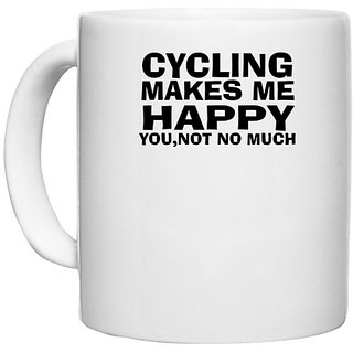                       UDNAG White Ceramic Coffee / Tea Mug 'Cycling | cycling makes me' Perfect for Gifting [330ml]                                              