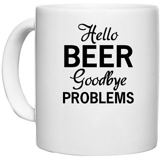                       UDNAG White Ceramic Coffee / Tea Mug 'Beer | hello beer goodbye' Perfect for Gifting [330ml]                                              