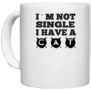                       UDNAG White Ceramic Coffee / Tea Mug 'Cat | i'm not a single' Perfect for Gifting [330ml]                                              