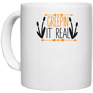                       UDNAG White Ceramic Coffee / Tea Mug 'Halloween | geerta' Perfect for Gifting [330ml]                                              