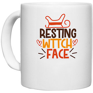                      UDNAG White Ceramic Coffee / Tea Mug 'Halloween | resting' Perfect for Gifting [330ml]                                              