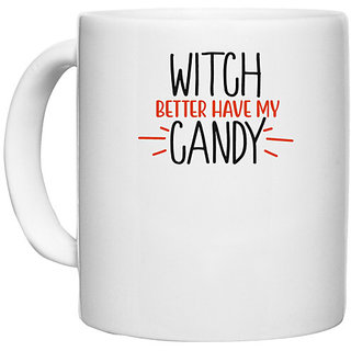                       UDNAG White Ceramic Coffee / Tea Mug 'Halloween | witch' Perfect for Gifting [330ml]                                              
