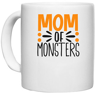                       UDNAG White Ceramic Coffee / Tea Mug 'Halloween | mom' Perfect for Gifting [330ml]                                              