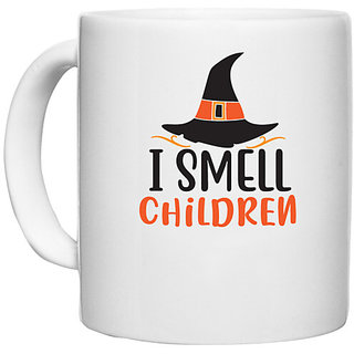                      UDNAG White Ceramic Coffee / Tea Mug 'Halloween | I smell children' Perfect for Gifting [330ml]                                              