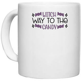                       UDNAG White Ceramic Coffee / Tea Mug 'Halloween | Witch Way to the candy copy' Perfect for Gifting [330ml]                                              