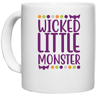                       UDNAG White Ceramic Coffee / Tea Mug 'Halloween | Wicked Little Monste' Perfect for Gifting [330ml]                                              