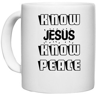                       UDNAG White Ceramic Coffee / Tea Mug 'know peace' Perfect for Gifting [330ml]                                              