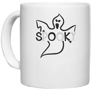                       UDNAG White Ceramic Coffee / Tea Mug 'Halloween | Spooky copy' Perfect for Gifting [330ml]                                              
